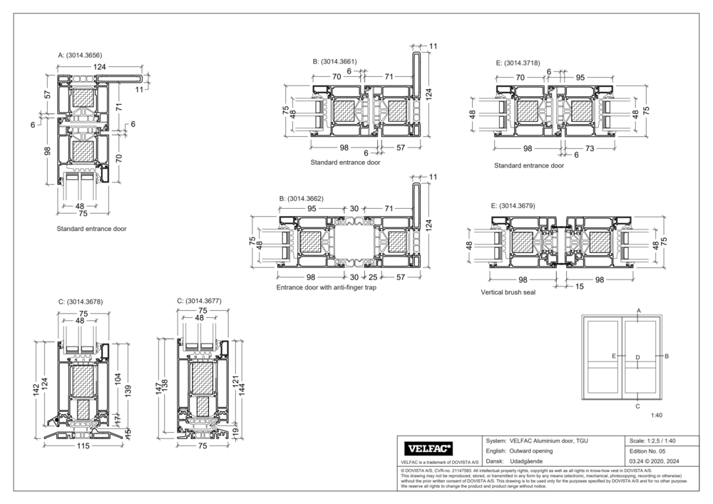 Triple glazed frames and glazing bars for VELFAC Aluminium doors